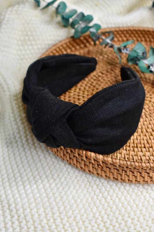Black Linen Knotted Headband