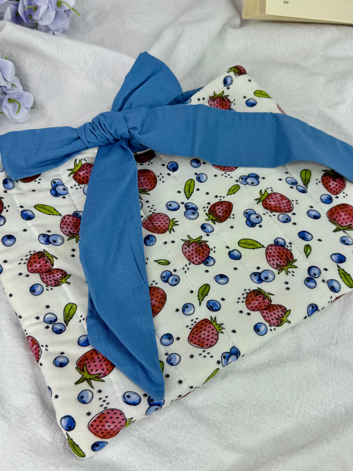 Strawberries and Cream Quilted Book Sleeve