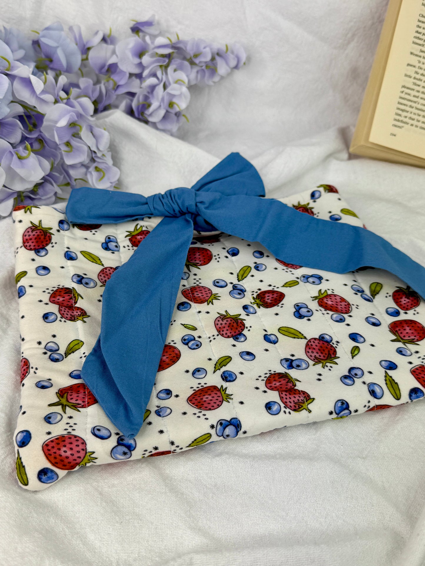 Strawberries and Cream Quilted Book Sleeve