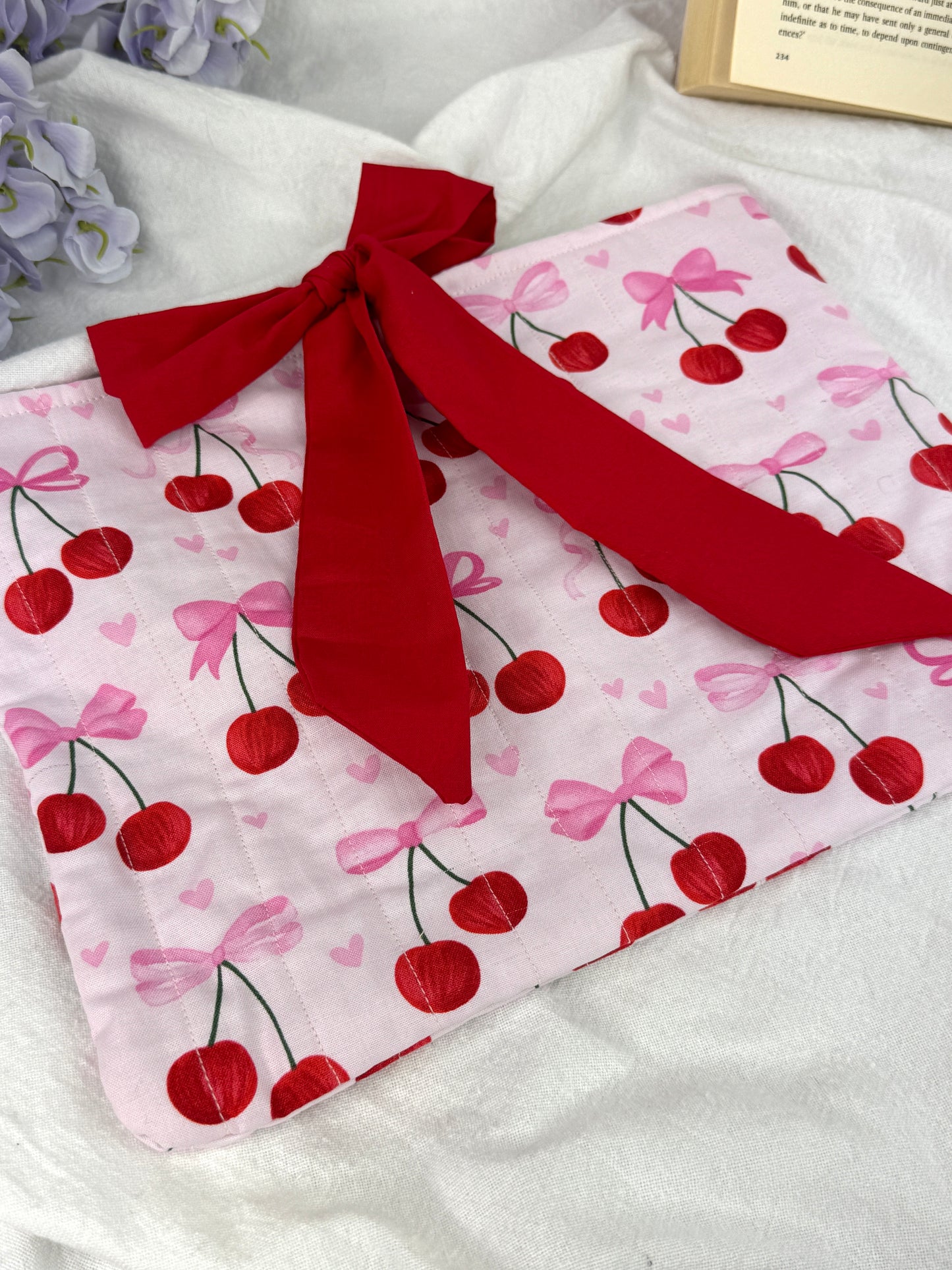 Cherry Sweetheart Quilted Book Sleeve