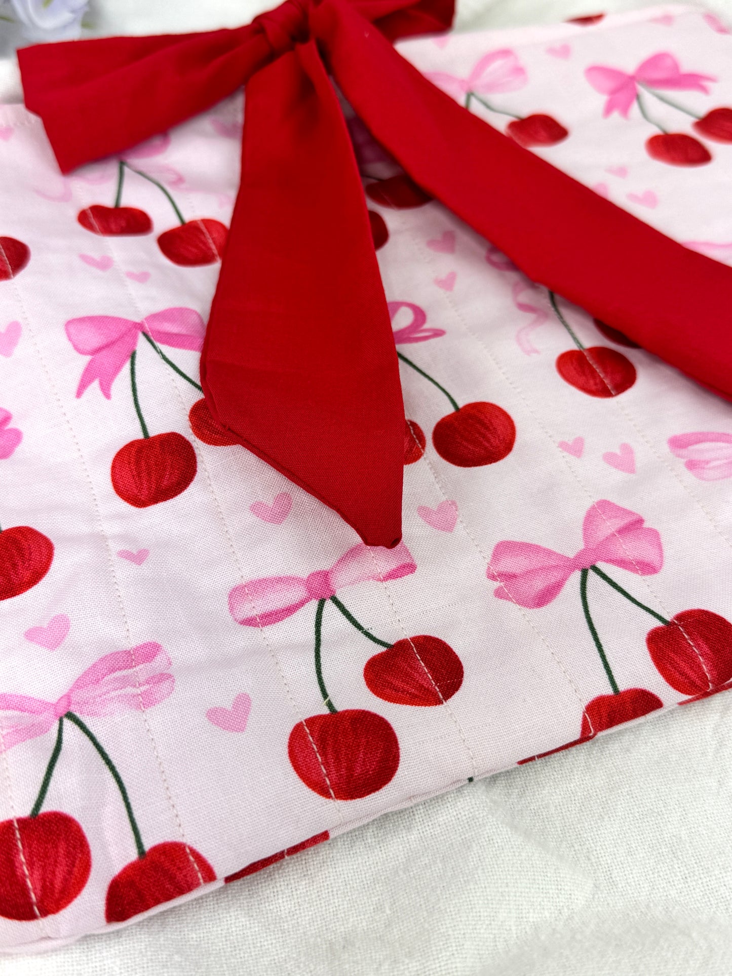 Cherry Sweetheart Quilted Book Sleeve