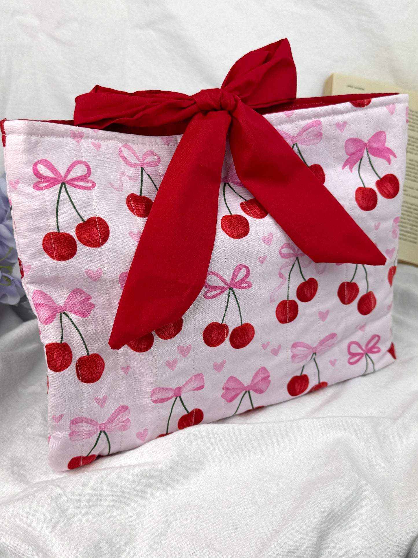 Cherry Sweetheart Quilted Book Sleeve