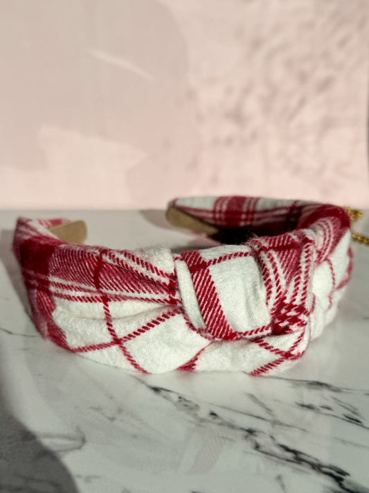 Cranberry Plaid Knotted Headband