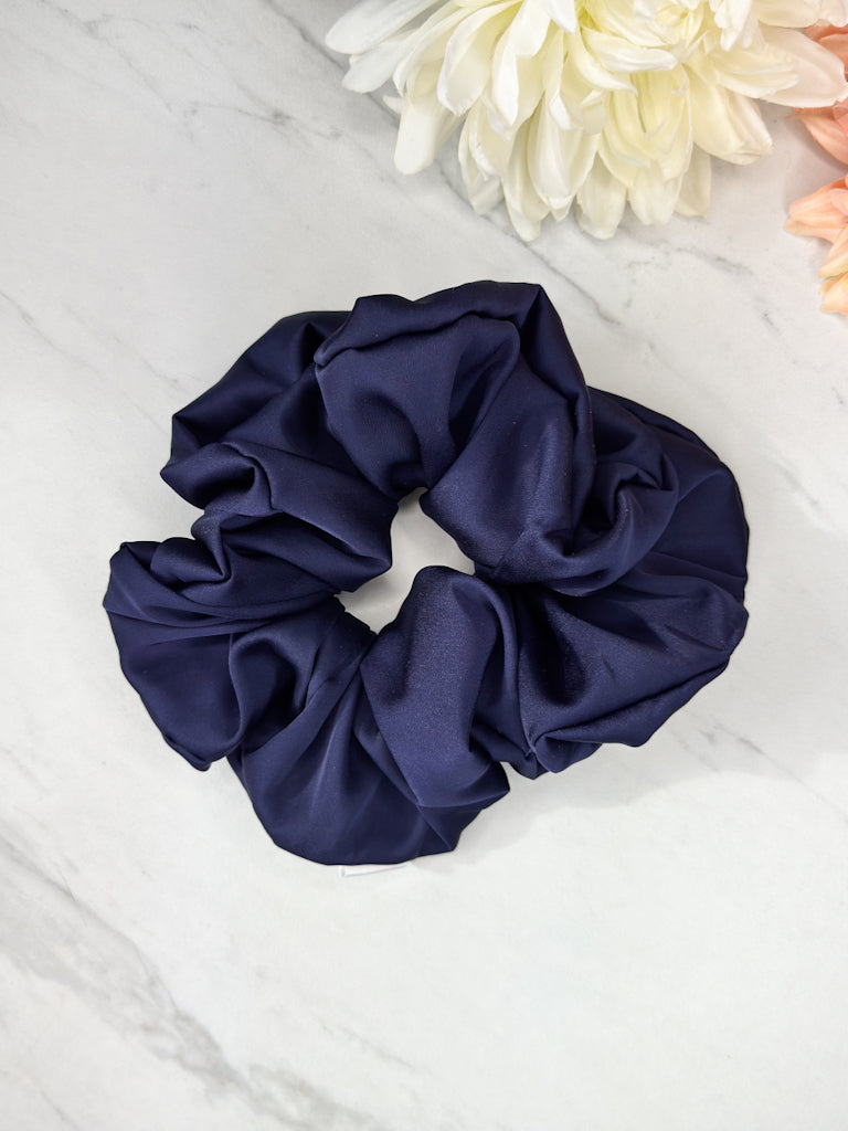 Navy Satin Scrunchie