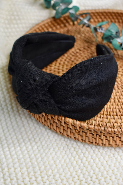 Black Linen | Knotted Headband