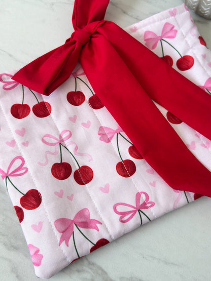 Cherry Sweetheart Quilted Book Sleeve