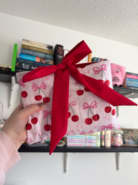 Cherry Sweetheart Quilted Book Sleeve
