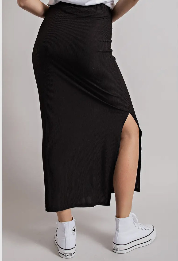 Weekender Ribbed Knit Midi Skirt with Side Slit