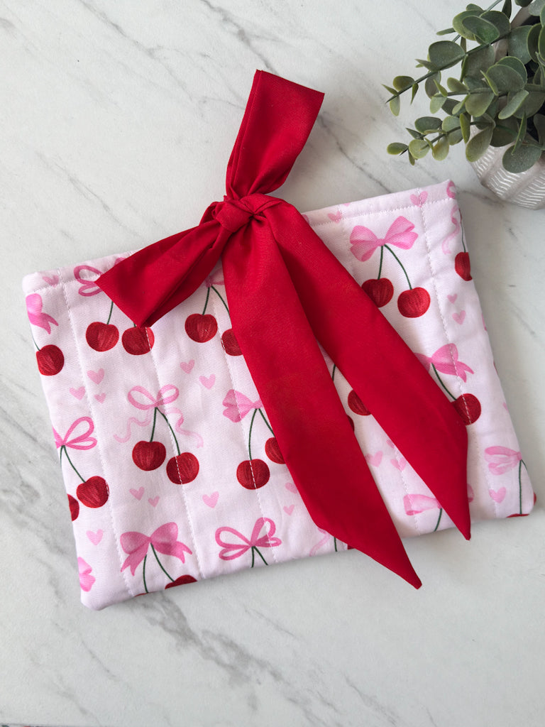 Cherry Sweetheart Quilted Book Sleeve