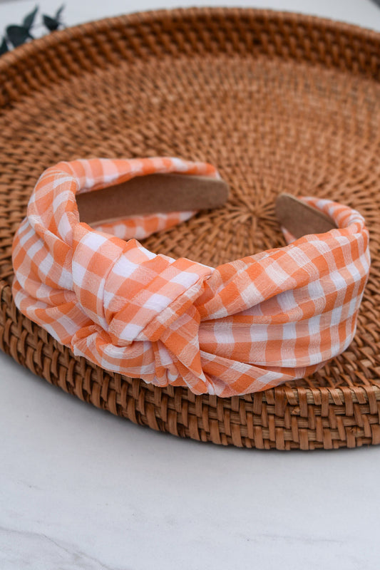 Orange Creamsicle Gingham Knotted Headband