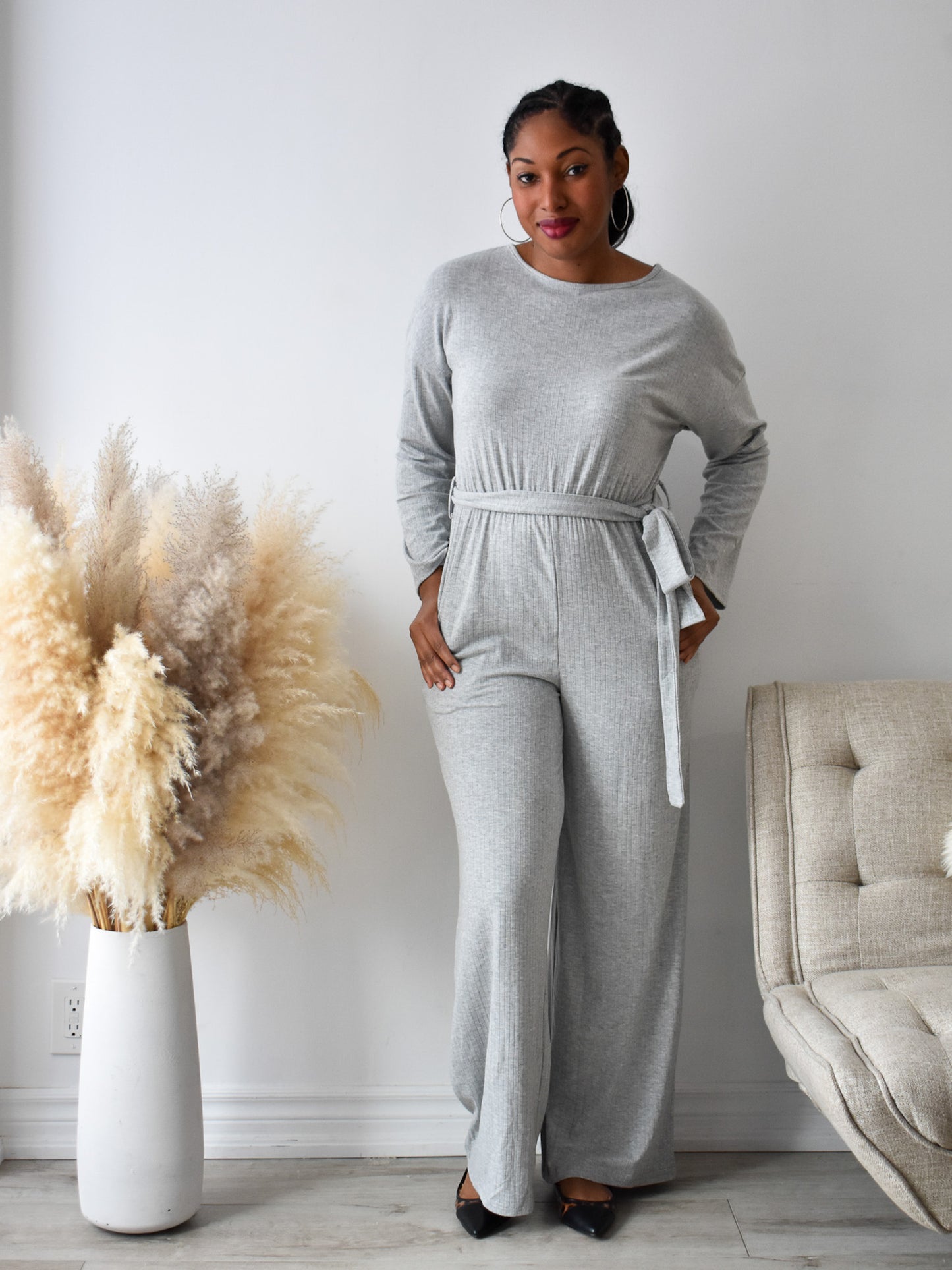 Melissa Long Sleeve Ribbed Jumpsuit