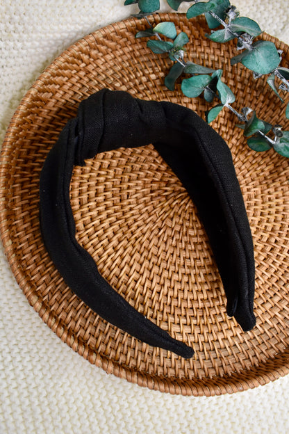 Black Linen | Knotted Headband