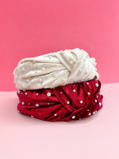 Eggnog Velvet Pearl | Knotted Headband