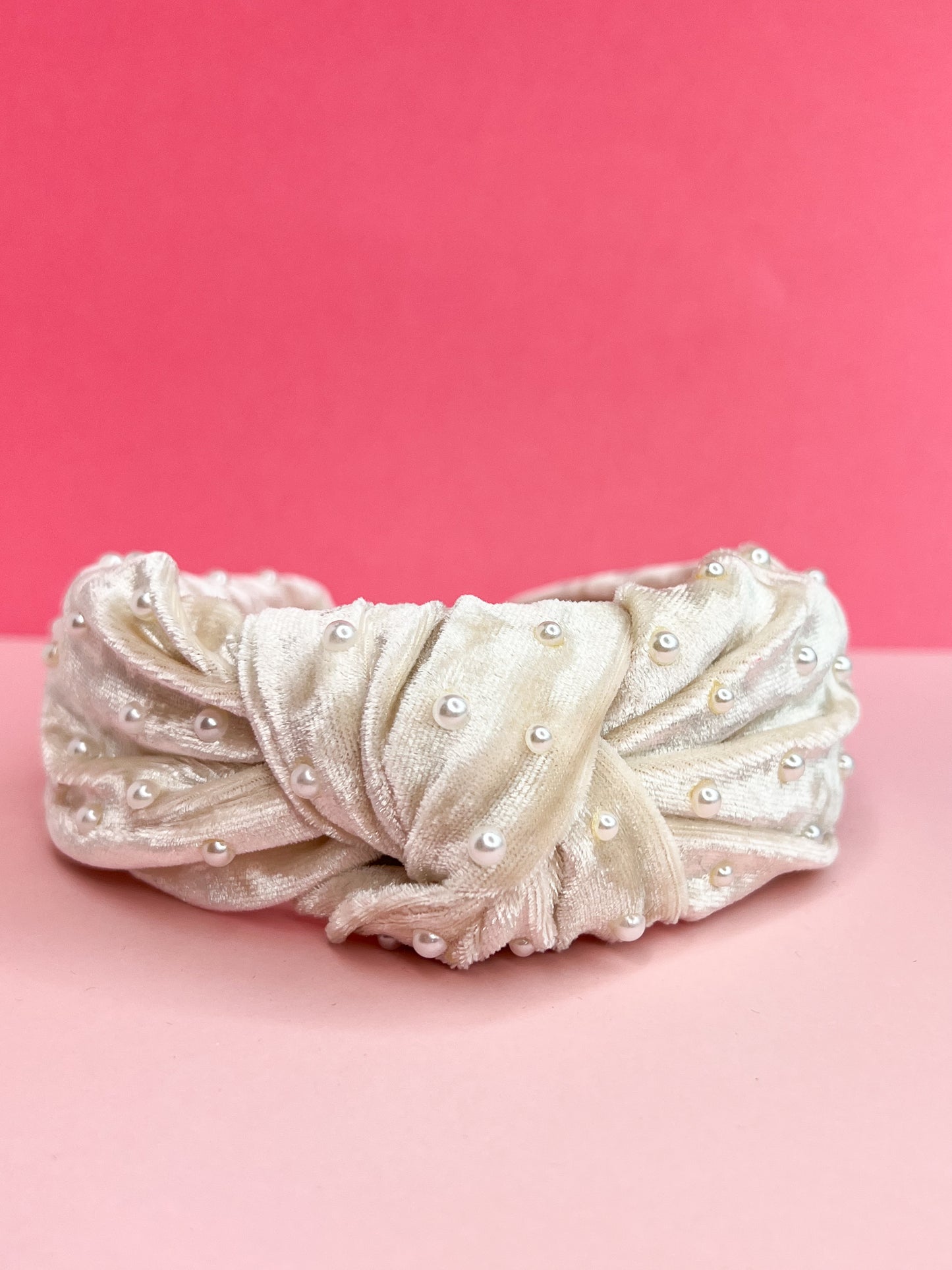 Eggnog Velvet Pearl | Knotted Headband