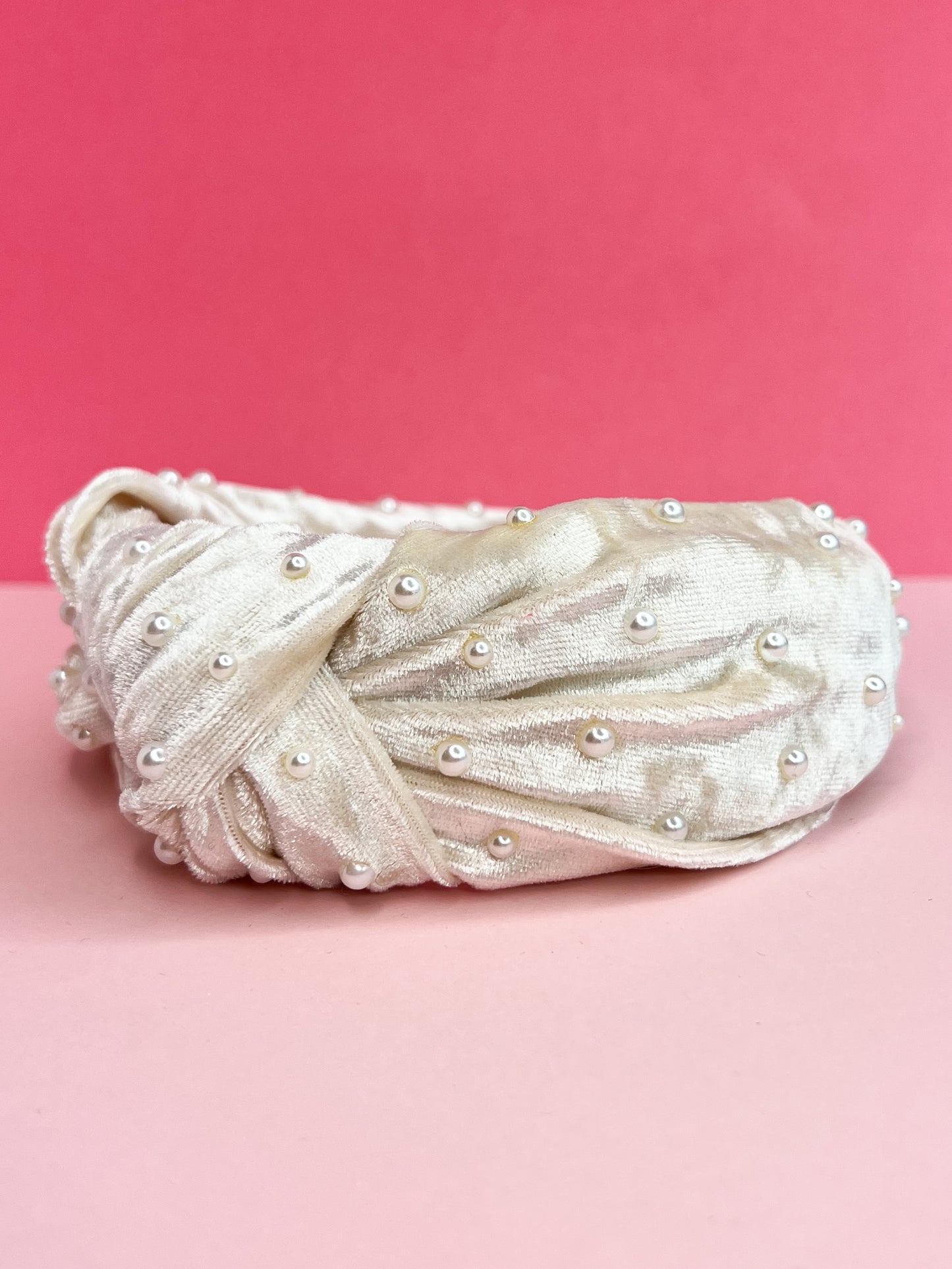 Eggnog Velvet Pearl | Knotted Headband