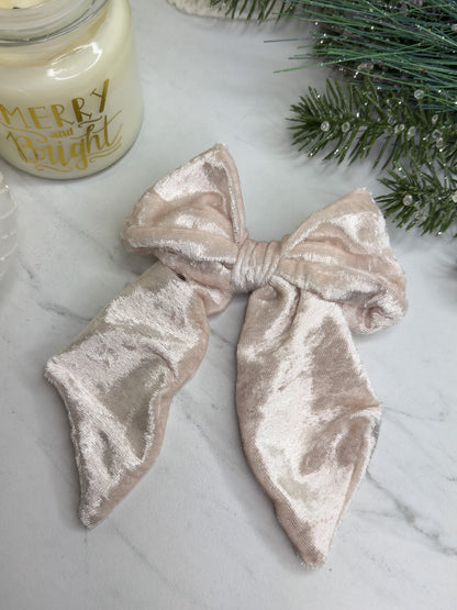 Champagne Velvet Bow Clip