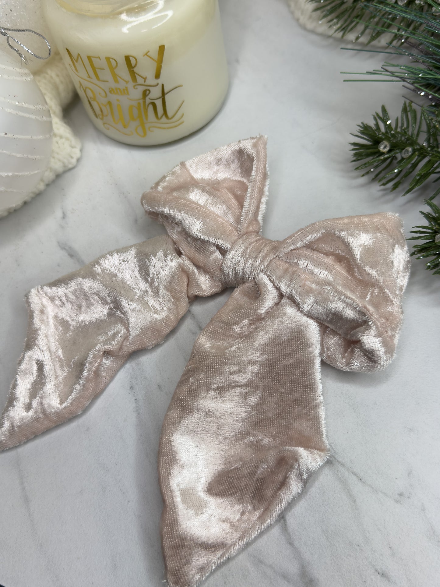 Champagne Velvet Bow Clip