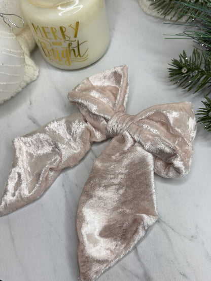 Champagne Velvet Bow Clip