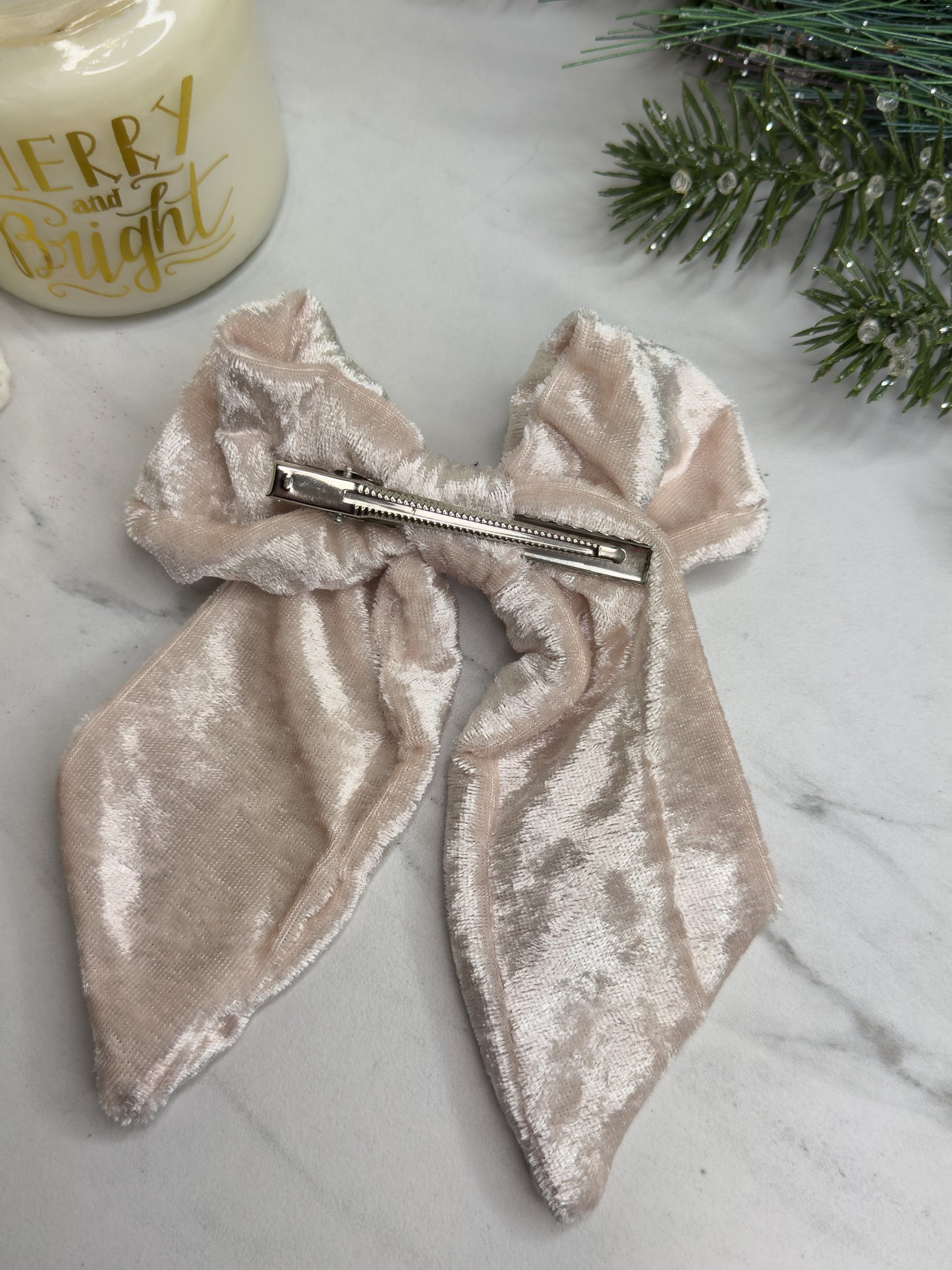 Champagne Velvet Bow Clip