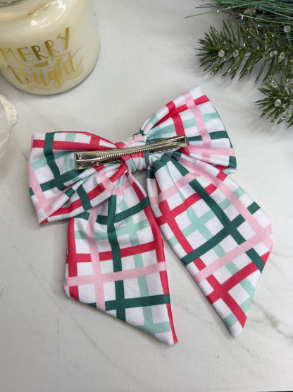 Wavy Winter Plaid Bow Clip