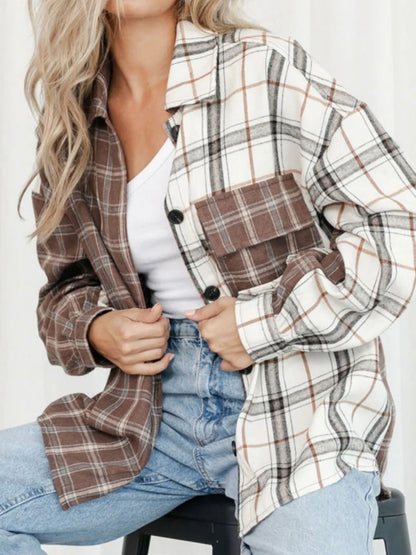 Cocoa + Cream Colour Block Plaid Button Down