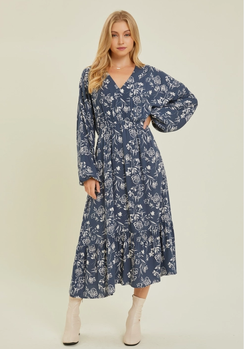 Meet Me at Midnight Floral Long Sleeve Midi Dress