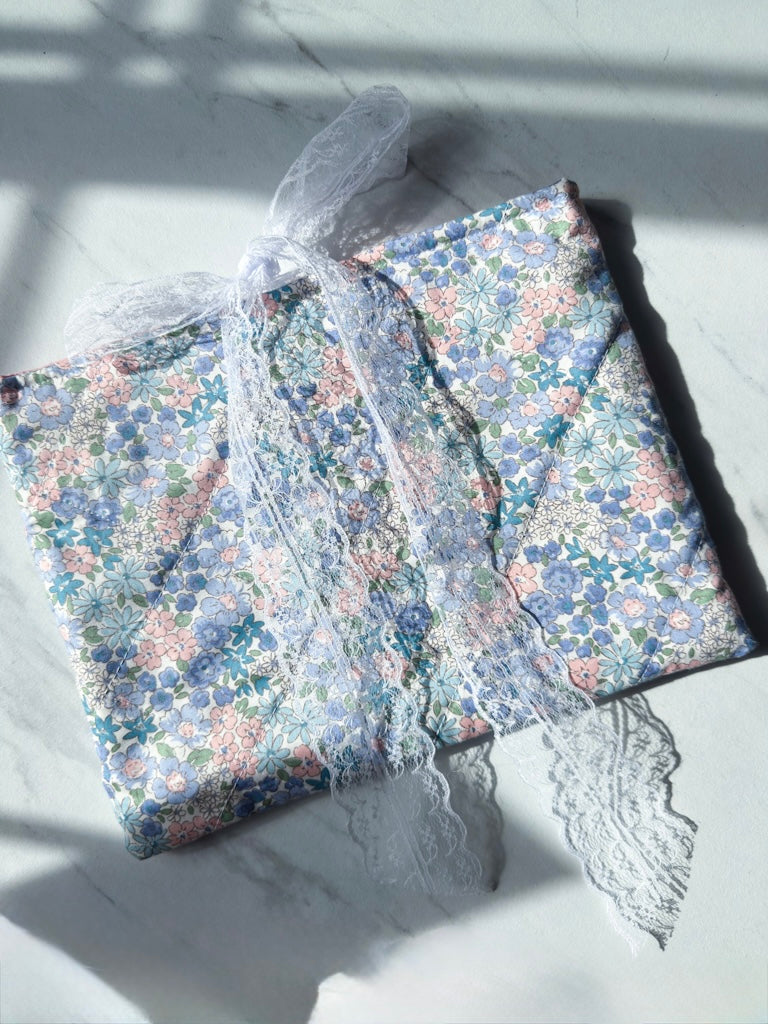 Blushing Blue Garden Quilted Book Sleeve