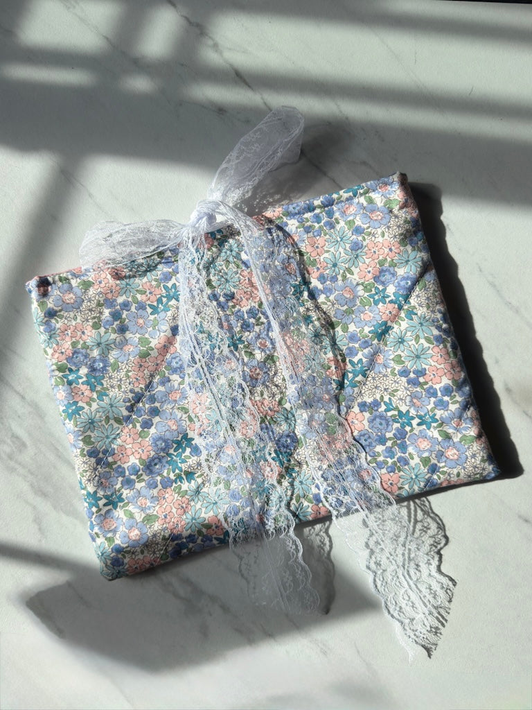 Blushing Blue Garden Quilted Book Sleeve