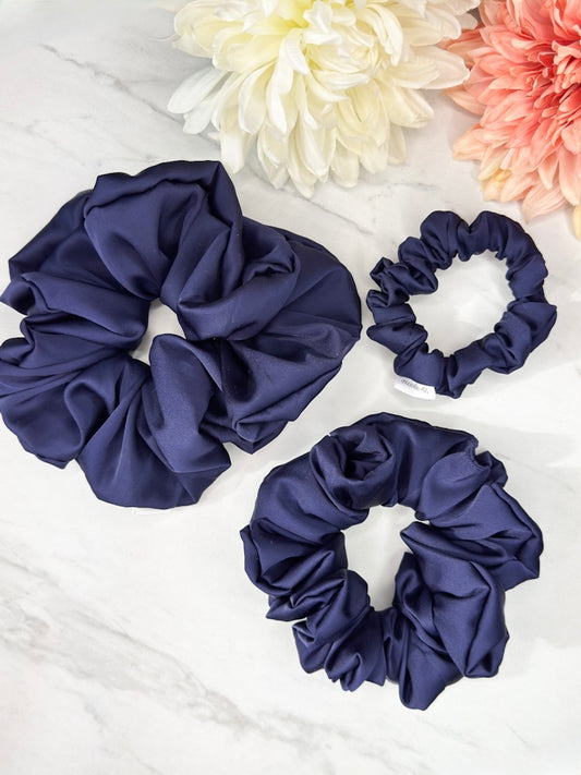 Navy Satin Scrunchie