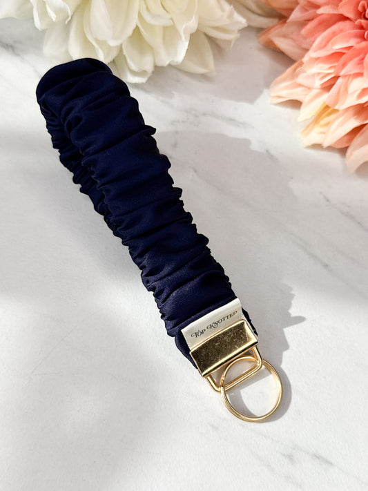 Navy Satin Scrunchie Wristlet