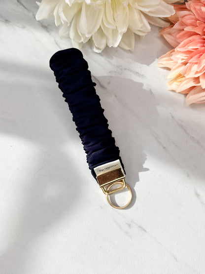 Navy Satin Scrunchie Wristlet