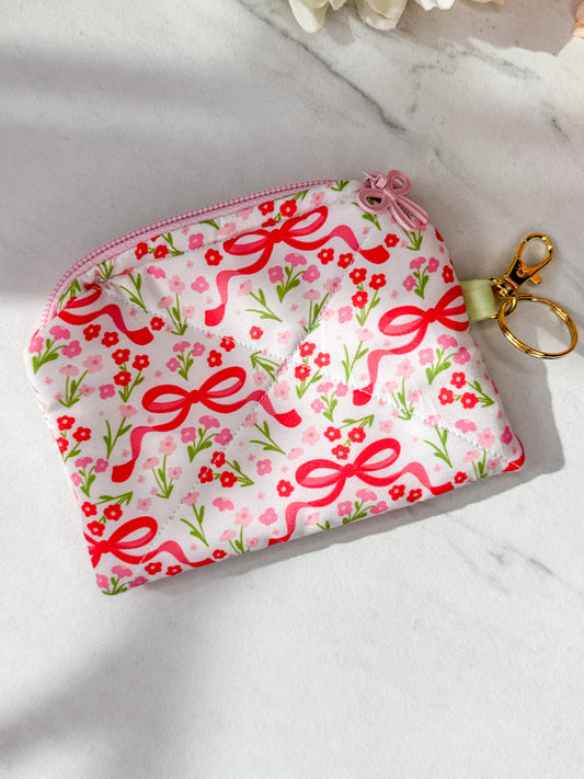 Floral Bow Mini Wallet Keychain