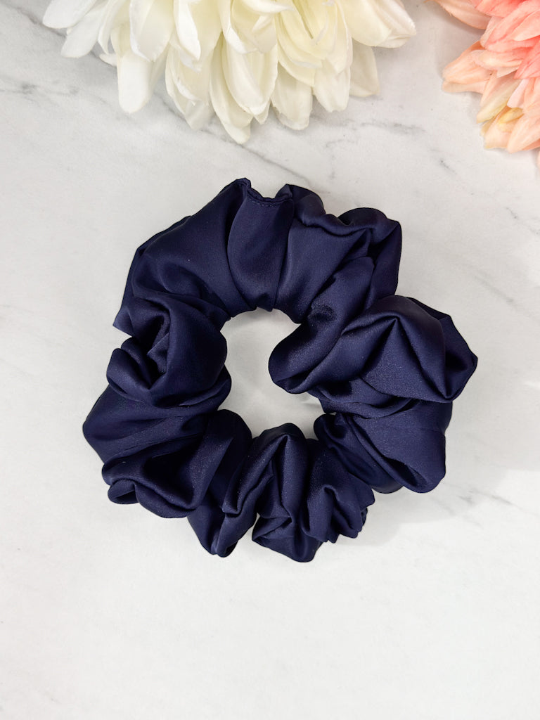 Navy Satin Scrunchie