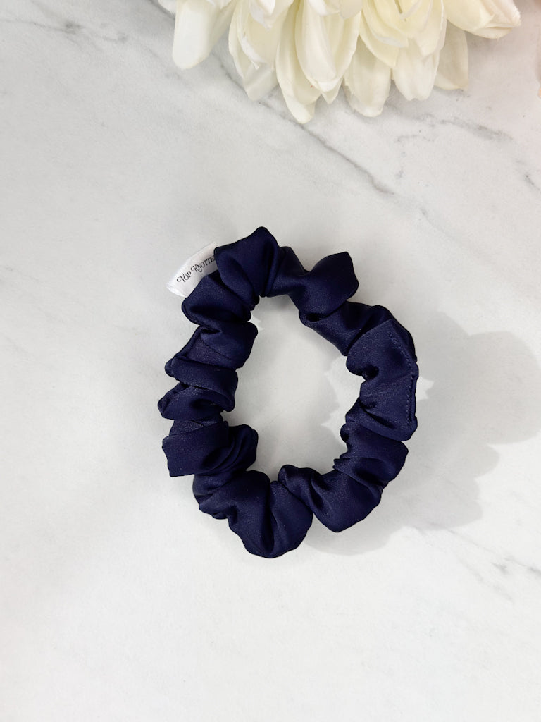 Navy Satin Scrunchie