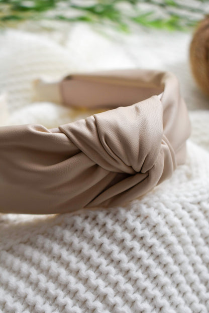 Ivory Faux Leather | Knotted Headband