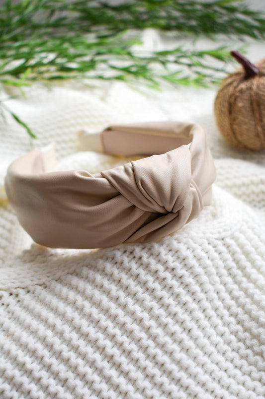 Ivory Faux Leather | Knotted Headband