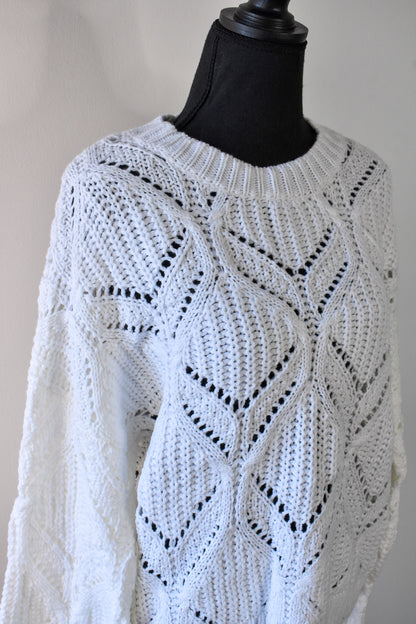 White Knit Balloon Sleeve Sweater