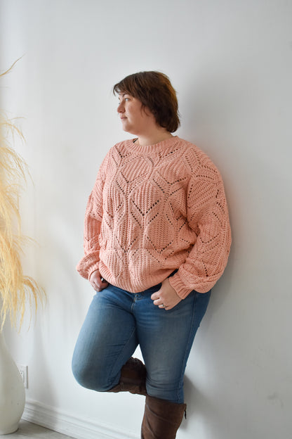 Pink Knit Balloon Sleeve Sweater