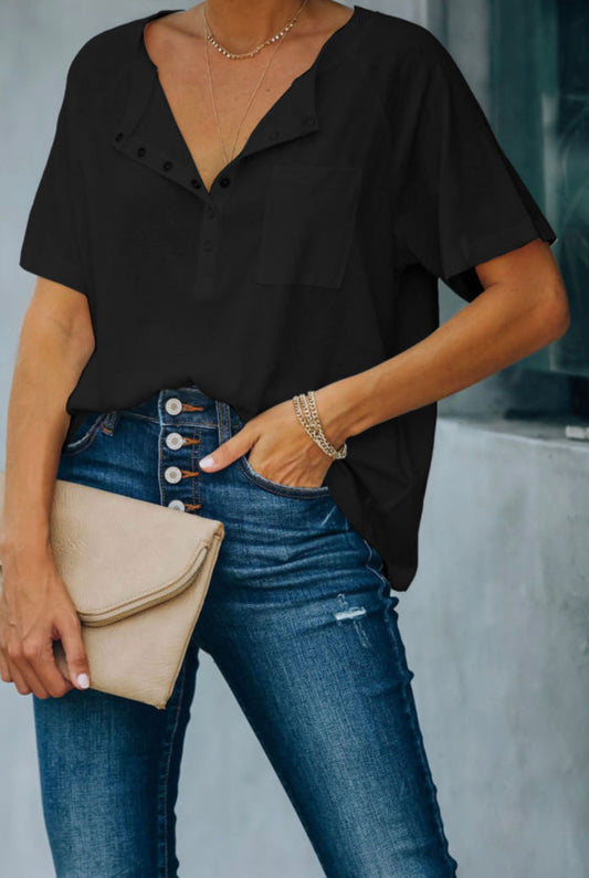 The Everyday Black Button Tee