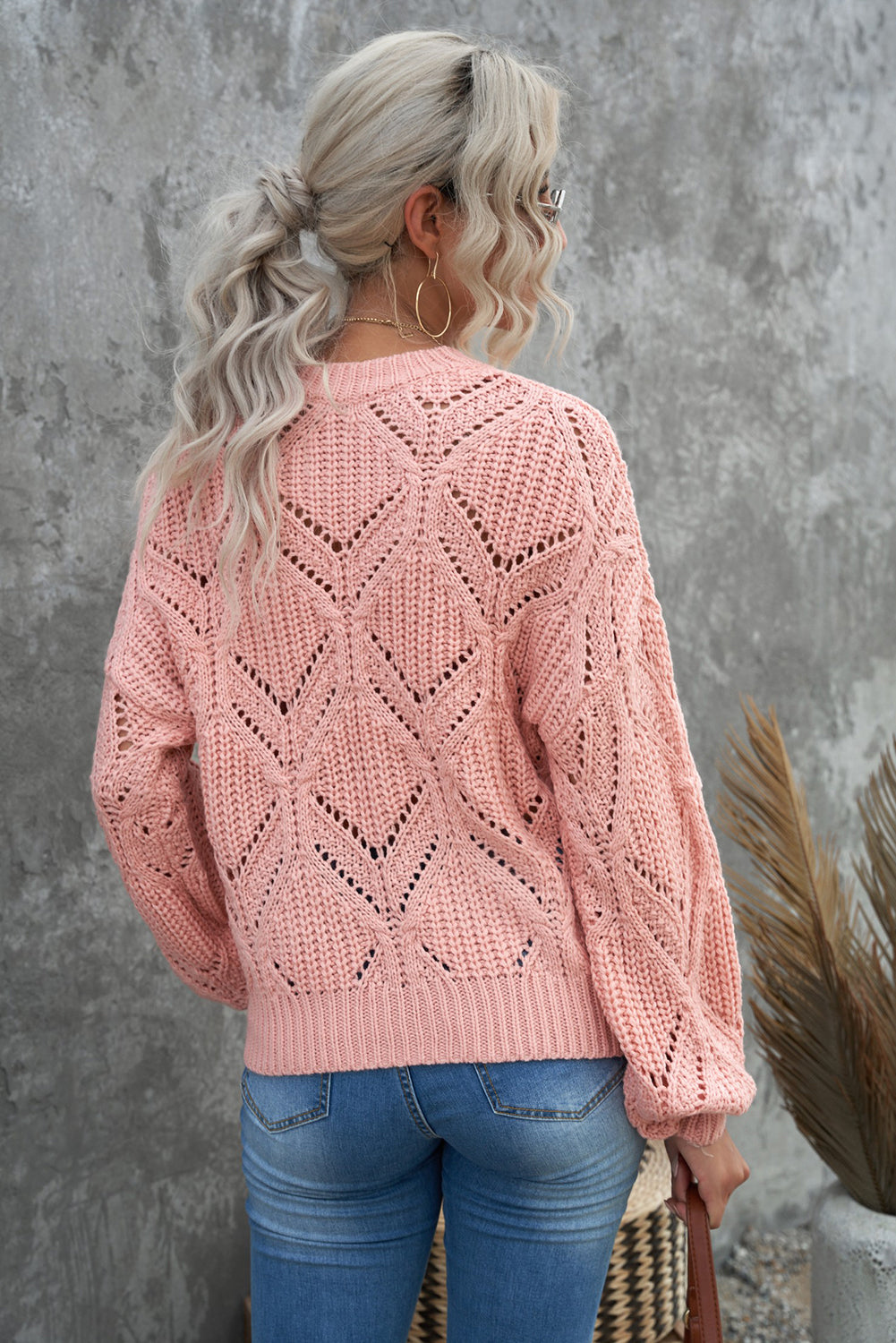 Pink Knit Balloon Sleeve Sweater
